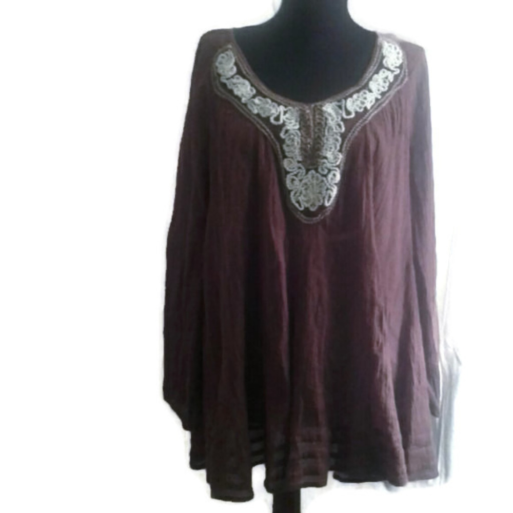 Free People S Tunic Top Small Brown Crinkle Sheer Gauzy